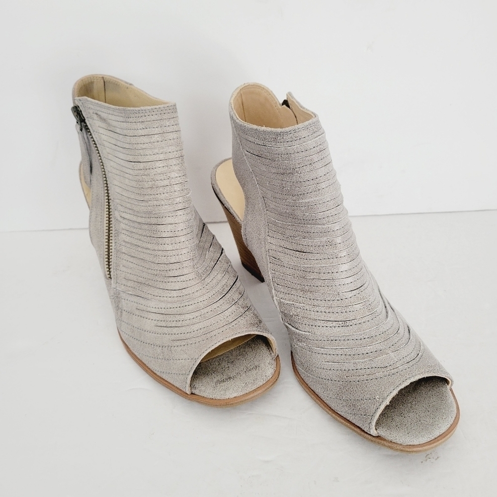 NEW Paul Green Cayanne Leather Peep Toe Sandals Bootie Silver Gray Size 10.5